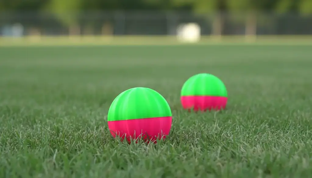 Two EZ-Riseballs resting side by side in cut grass